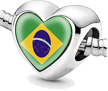Bon4azuré Perles pour Bracelets Brésil Drapeau Argent Charmes pour Femmes Charme Perle Bijoux Cadeaux Idées Cadeau pour Filles