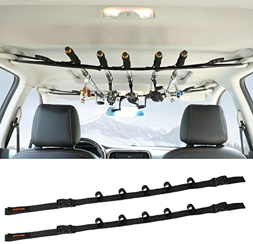 Roylvan 2 Stück Rutenhalter, Auto Rutenständer Angelrutenhalter für 5 Angelruten, Angelrute Lagerung Ruten Verstellbar 30 bis 54 Zoll für SUV, LKW, Van - Schwarz