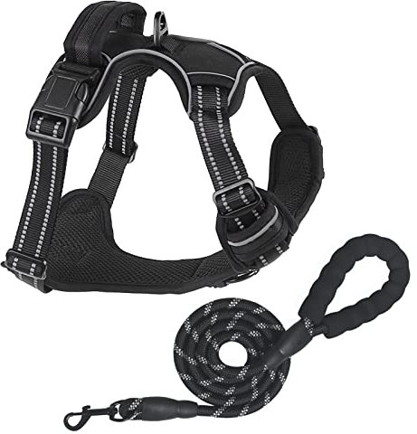 No Pull Dog Harness for Small Medium Large Dogs Adjustable Reflective Pet Vest with Front clip Handle Padded dog harness and lead set best for outdoor Training and walking Black S