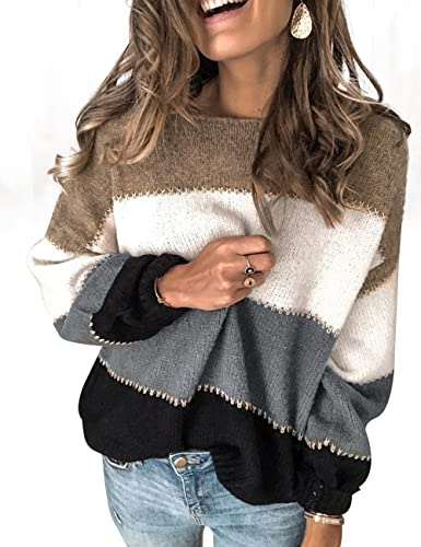 heekpek Maglione Donna Invernale Color Block Maglione di Punto per Donna Knitted Sweater Oversize Casual Pullover Top Lavorato a Maglia per Autunno Invernali Primavera, Grigio, L