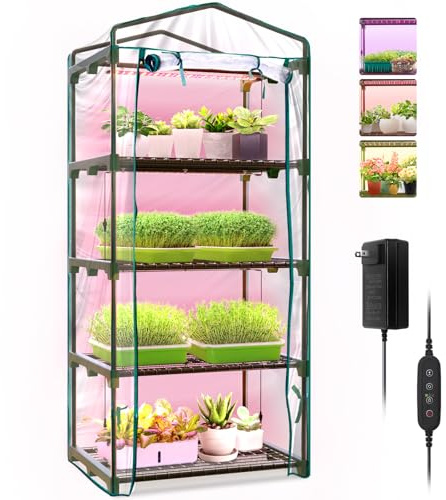 Mini-Gewächshaus mit Wachstumslicht, 4 Ebenen, dimmbar, 60 cm 15 W Pflanzenlicht für Zimmerpflanzen mit Timer von Bstrip | Dimmbares Pflanzenlicht mit Timer, 4 x 15 W, PVC-Zelt mit Reißverschluss für Zimmerpflanzen, 68,1 x 49 x 157 cm