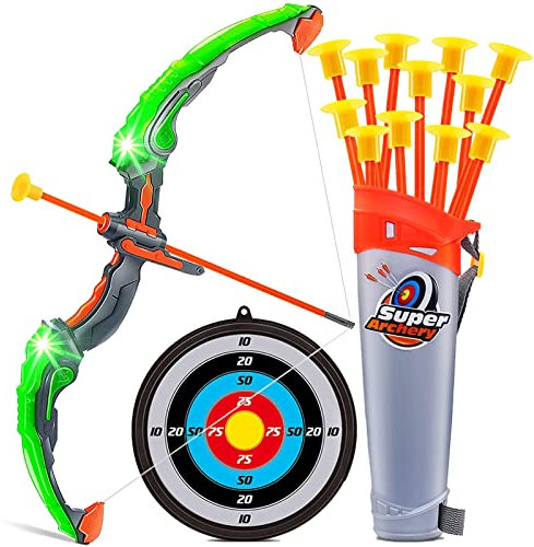 STAY GENT Pfeil und Bogen Kinder Set mit LED-Licht, Zielscheibe Bogenschießen Set 12 Pfeile mit Saugnapf Spielzeug für Drinnen & Draußen, Gartenspiele Geschenke für Jungen Mädchen ab 6 8 Jahren