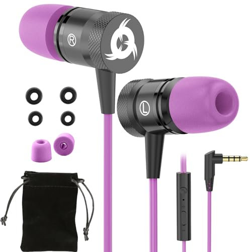 KLIM Fusion Ecouteurs Haute Qualité Audio - Nouveauté - Durables - Garantis 5 Ans - Innovant - Ecouteur Intra-auriculaire avec Mousse à Mémoire de Forme et Microphone - Prise Jack 3,5mm - Violet