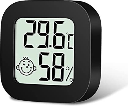Flintronic Mini Higrometro Digital Termometro, 1Pieza Termómetro Interior del higrómetro, Pantalla LED con Logo de Confort para Termometro Ambiental para Oficina Habitación de Bebé Jardín (Negro)