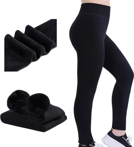 ASD Accessories Thermal Leggings Women Ladies High Waist Fur Fleece Lined Winter Sports Leggings Workout Warm Yoga Pants Tights Running Hiking Gym (UK 16-18 Black)