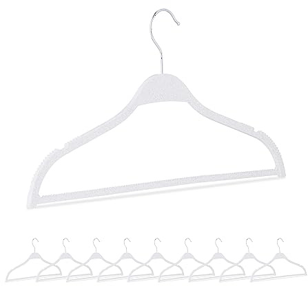 Relaxdays Set 10 Perchas Ropa Fibra Paja Trigo, Barra Colgar Pantalones, con Muescas, Compactas, 21x41,5x0,6cm, Blanco