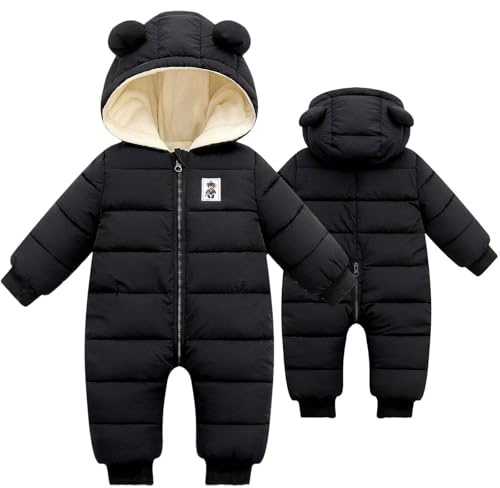 BYFRI Baby Snowsuit Unisex Infant Winter Clothes Newborn Coat 6-9-12 Months Bear Hooded Jumpsuit Toddler Snow Suit for Boys Girls