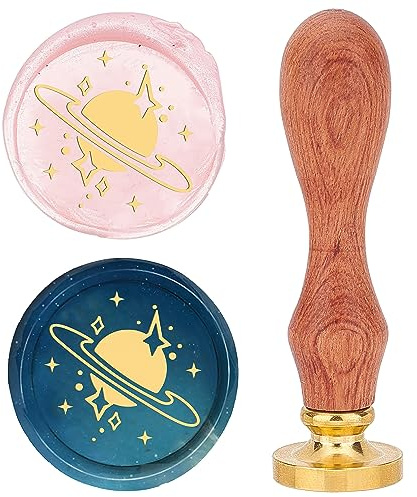 craspire Planet Wachssiegelstempel, 25 mm, Stern-Siegelwachsstempel, Retro-Palisandergriff, Abnehmbarer Messingkopf Für Hochzeitseinladungen, Umschläge, Halloween, Weihnachten, Erntedankfest