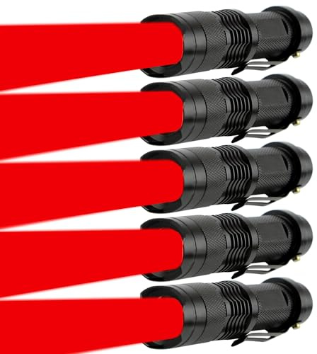 MVIOCS Red Light Flashlight, LED Red Light, Red LED Flashlights, Powerful Red Light Flashlight with Clip for Hunting, Astronomy, Night Observation and Outdoor Activities(5 PCS)