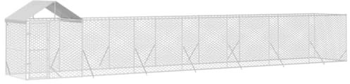 vidaXL Hundgård med tak silver 14x2x2,5 m galvaniserat stål, hundbur, hundinhägnad, lekhage för hundar, hundburar, djurinhägnad, lekhagar för hundar