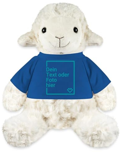 Spreadshirt Personalisiertes Kuscheltier Schaf Mit Foto Oder Wunschtext | Plüschschaf Annika Selbst Gestalten | 21 x 20cm, One Size, Königsblau