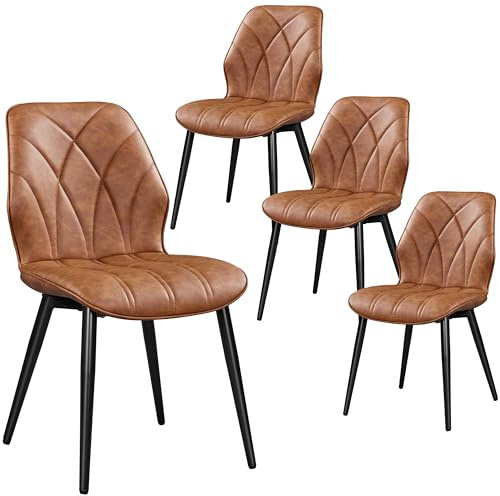 Yaheetech Esszimmerstühle 4er Set gepolstert Stuhl Kunstleder Braun | Küchenstühle mit Rückenlehne, Metallbeine, Polsterstuhl bis 136 KG Belastbar, für Küche/Esszimmer/Schlafzimmer/Restaurant