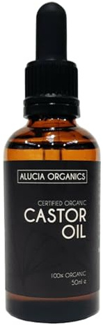 ALUCIA ORGANICS Aceite de ricino orgánico certificado, aceite de ricino 100% puro para cara, cejas, pestañas y cabello, natural, prensado en frío y sin refinar, vegano y sin crueldad animal (50ml)