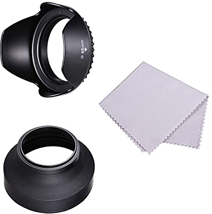 lens hood HUIOP 58mm Lens Hood Set with Tulip er Lens Hood + Collapsible Rubber Lens Hood + Lens ing Cloth Replacement for Canon 700D 650D 600D Rebel T5i T4i T3i T3 for Canon EF-S 18-55mm f/3.5-5.6 IS