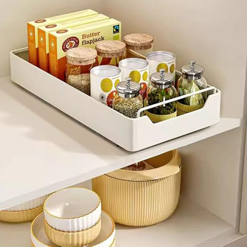 Cachpib Teleskopschublade, Ausziehbare Schublade Küche, küchenschrank Organizer Ausziehbar mit Griff, Ausziehbarer Schrank Organizer für Speisekammer und Badezimmer Waschtisch - Weiß 20CM