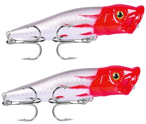 esmen 2 Stück Popper-Köder, Topwater-Köder, 93 mm, 12,5 g, Angelköder, Harter Köder, künstliche Wobbler, Kunststoff-Angelgerät