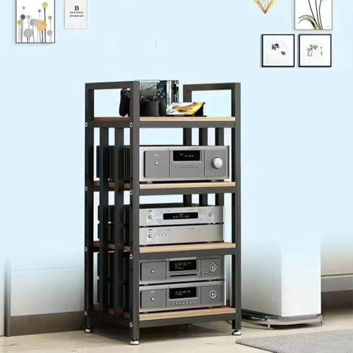 ZIUSFAC Estante De Audio Moderno Mueble Equipo HiFi Abrir Audio Rack Estantería De Componentes Estéreo Multifuncional Armario Consola De Videojuegos Soporte 50x40x70cm(Walnut,4 Tier)
