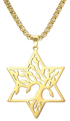 kkjoy Collana con Albero della Vita con Esagramma in Acciaio Inox Collana con Ciondolo Stella di David Gioielli Spirituali Ispirati alla Natura per Donne Uomini