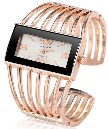 CANSNOW Spangenuhr Damen - Stilvolle Uhr Rosegold | Damenuhr | Frauen Armbanduhr (Roségold-Weiß)