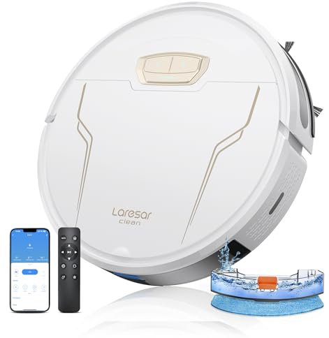 Laresar Clean Saugroboter, 4000Pa Saugroboter mit Wischfunktion, 3-in-1 Staubsauger Roboter 150 Min. Laufzeit, mit App-Steuerung und WLAN,Ideal für Hartböden, Teppiche & Tierhaare