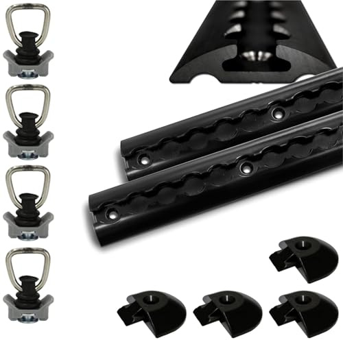Airlineschiene robust halbrund schwarz 2X 2,0 Meter (1975mm) mit 4 Zurrösen und 4 Endkappen, Alu Zurrschiene Black line, hohe Stabilität und Langlebigkeit, für Anhänger, PKW, LKW, Camper, Wohnmobil