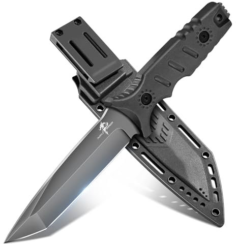 Purple Dragon Outdoor Messer Survival Messer mit Kydex Scheide, Feststehende Klinge aus einem Stück D2 Stahl, Full Tang Bushcraft Messer G10 Griff für Camping, Geschenke für Männer Schwarz