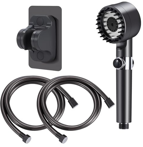Pommeau de Douche à Main Pommeau de Duche Economie Deau 4 Modes Réglable Haute Pression Filtre Douche avec Tuyau Douche 1.5m et Support de Douche Anti Calcaire Bouton D'arrêt D'eau pour Massage Spa