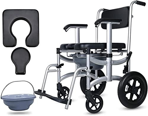 Fauteuil Roulant, Chaise de Toilette avec Fauteuil Roulant, Chaise de Transport de Douche pour Fauteuil Roulant, Tabouret de Toilette Pliable, Toilette Mobile pour Personnes âgées handicapées, 300 LB