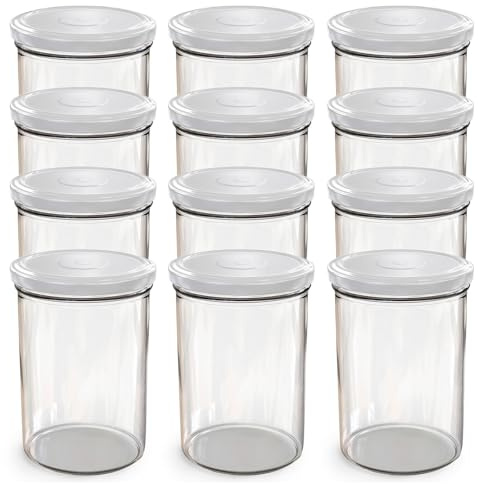 Oputec 12 x 440 ml Einmachgläser mit TO 82 Schraubdeckel Weiß – Perfekt für Marmeladen, Konfitüren und mehr, große Gläser mit Deckel, ideal als Marmeladengläser und Schraubgläser
