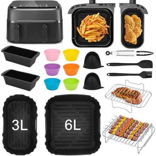 Airfryer Accessories for Philips Airfryer Dual Basket 3000 Series NA350/NA550 Airfryer Accessories Including Silicone Mould Hot Air Fryer Accessories, Cooking Grate, Bread Baking Moulds, Kitchen Tongs