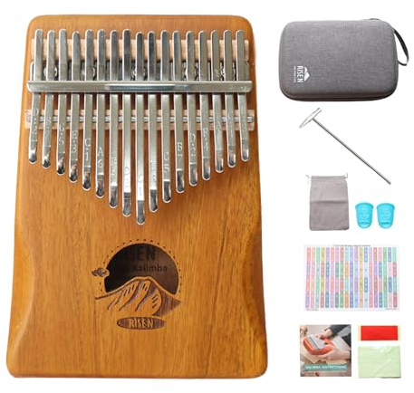 Risen Kalimba, 17 Keys, Thumb Piano, Metal Keys with Scale Engraving, Cat,Capybara Design,Small Musical Instrument, Gifts For Beginner, Music Love (Mountain and Clouds Natural Wood)