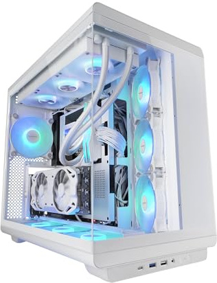 MARS GAMING MC-REV, Gamingchassi ATX, Dubbelt Härdat Glas, 3x Omvända 12cm ARGB-Fläktar, Vertikal GPU-Montering, PC-Tower med Stöd för Vätskekylning upp till 360mm, Vit