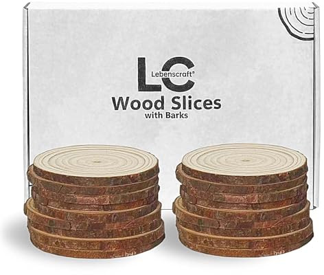 Rondin Tranche de Bois Deco Naturel Brut, 9-10 cm 18 pièces | sanc trou,rond,rondelles