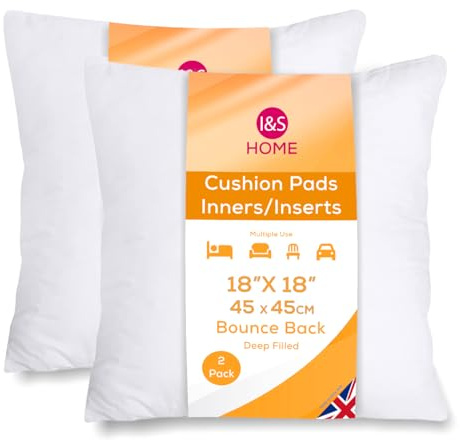 I&S Home Cushion Inserts 45cm x 45cm, Sofa Cushions Fillers Inners Pads, Extra Filled Anti Allergy Bounce Back Cushions (45x45 18x18 Cushion Insert 2 Pack)