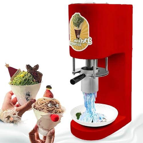 ylpddmm Pressa per Gelato per Spaghetti, Gelatiera Elettrica da 80 W, Acciaio Inox, Gelatiera per Spaghetti con 4 Stampi Intercambiabili, Gelatiera Soft,Red