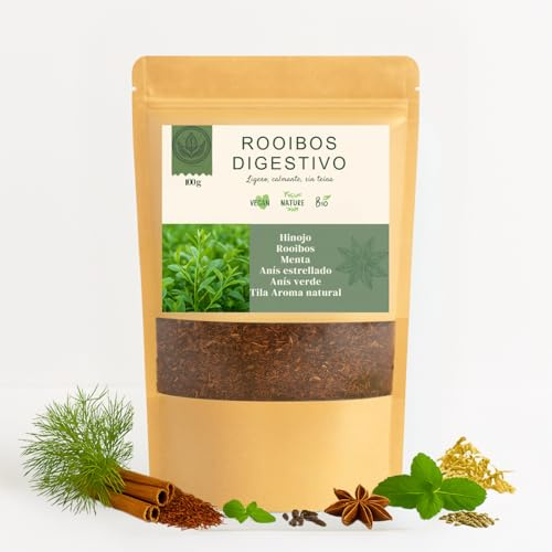 Té Rooibos sabor menta e hinojo | Infusión Natural Sin Teína | Roibos en Hojas Sueltas | Rooibos Orgánico con Alto Poder Antioxidante | Infusiones Adelgazantes | Té Roiboos Puro para Dormir, Digestión