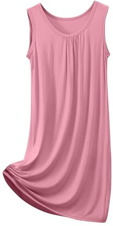 Lingerie de charme Noël Femmes Confortable Col Rond Sans Manches Home Robe Lounwear Décontracté Basique Vêtements de Nuit pour Femmes Chemise de Nuit Longue Femme, Rose, 7XL