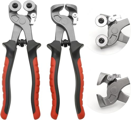 2Pcs Tile Nippers Set, Heavy Duty Wheeled Glass Mosaic Nipper & Ceramic Tile Cutter Pliers, 200mm Professional Tile Cutting Tool for Cutting Glass, Mosaic & Ceramic Tiles DIY Tool