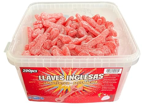 MUNDIDOLÇ Caja de 290 Llaves Ácidas Sabor Fresa, Gominolas Ácidas en Forma de Llave, Chuches para Cumpleaños, Fiestas y Regalos, Chucherías Ácidas