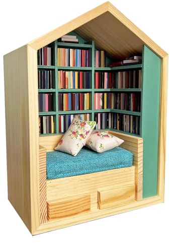 Generico Libreria Giocattolo Antistress - Libreria Piccola Miniatura - Casa in Miniatura con 200 Libri e 2 Cuscini per Bambini Adulti Camera da Letto Viaggio Soggiorno Scrivania