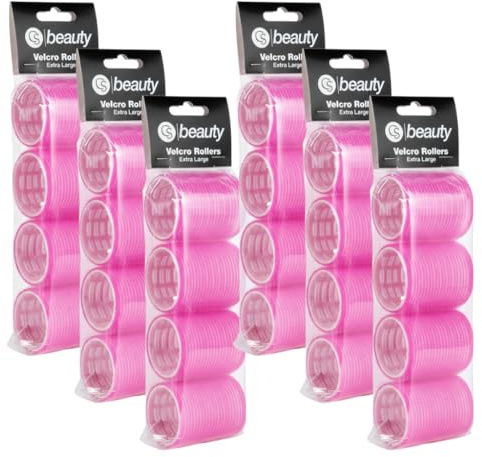 CS Beauty - 24 Extra Large Hair Rollers, Pink Self-Grip Styling Curlers, Professional Salon Quality, (6 Packs x 4 Rollers) 63mm Diameter