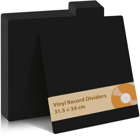 Lot de 50 séparateurs de disques vinyles en plastique - 31,5 x 34 cm - Avec onglets - Organiseur LP - Intercalaires pour 33 tr/min - Réutilisables - Noir