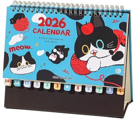 2026 Katkalender – spiralbunden kalender – 12 månaders djurkalender – för djurälskare för skrivbordsplanering, dekoration, organisering för hem, skola, rum och studier