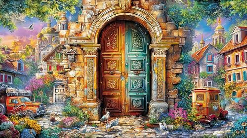 Antike Holztür Puzzle für Erwachsene: 1000-Teilig aus recycelter Pappe zur Dekoration 38x26cm/1000pcs