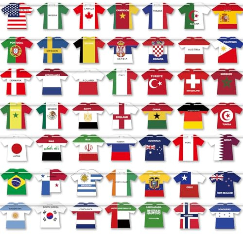 2026 World Cup Soccer Jersey Flag Bunting Banner 50 Pcs International Country String Flags Garland Merchandise for Sports Themed Parties Olympic Celebrations Decorations(Not among the top 48 teams）