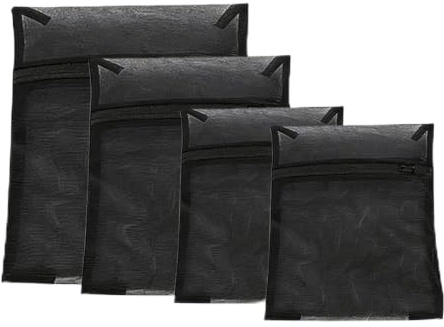 CQXSYTBN 4 Pezzi Sacchetto Rete Lavatrice per Delicati, Sacco Biancheria con Cerniera Protettiva per Intimo Reggiseno Calzini Abiti Leggeri portabiancheria Viaggio Nero 30x40 40x50 50x60 cm