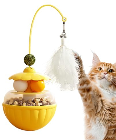 Generisch Jouet pour chat - Jaune - Plumeau - Balle à plumes - Pratique pour l'entraînement quotidien - Matériau naturel sûr et durable - Qualité supérieure