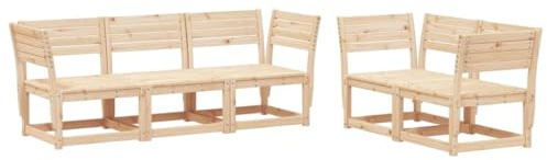 XHNIFBN 5-TLG. Garten-Sofagarnitur aus massivem Kiefernholz, Modulare Lounge-Gruppe für Terrasse, Garten-Sitzgruppe mit 4 Eckteilen und 1 Mittelteil, Rustikales Holz-Design, 110 kg Tragkraft pro Sitz