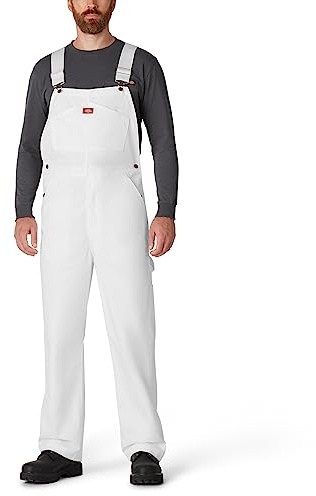 Dickies Mens Painters Bib Overalls and Coveralls Workwear Apparel, White, 30W x 32L US