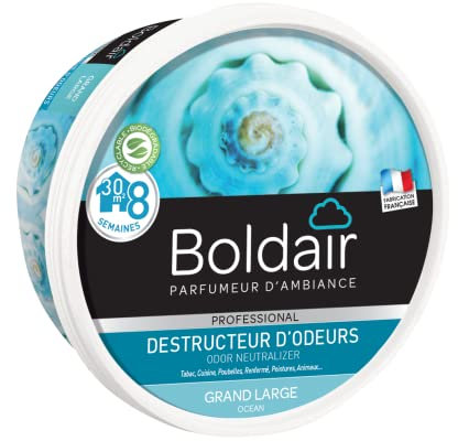 BOLDAIR - Gel destructeur d'odeur Grand Large - Neutralise les odeurs - parfume - Produit gel solide - Multi application - durée 8 semaines - 300g - Fabrication française